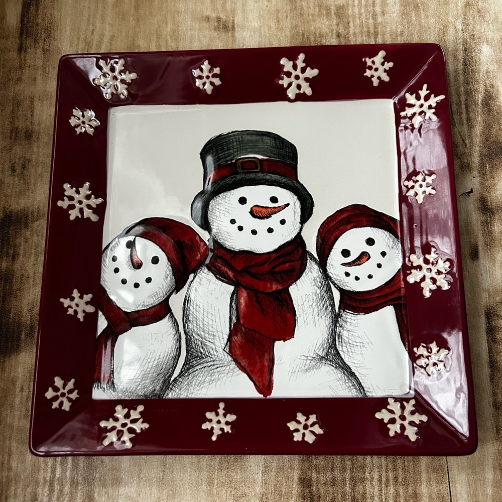 St Nicholas Square Yuletide Snowman Trio Plate
